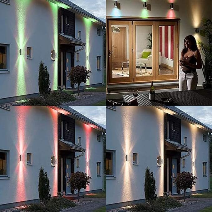 Bling RF Remote Control RGB Colour Changing Lighting LED Double Up and Down Outdoor Wall Light,White Temperature 2700k- 6500k RGB+CCT Exterior Wall Lighting (2 Pack)