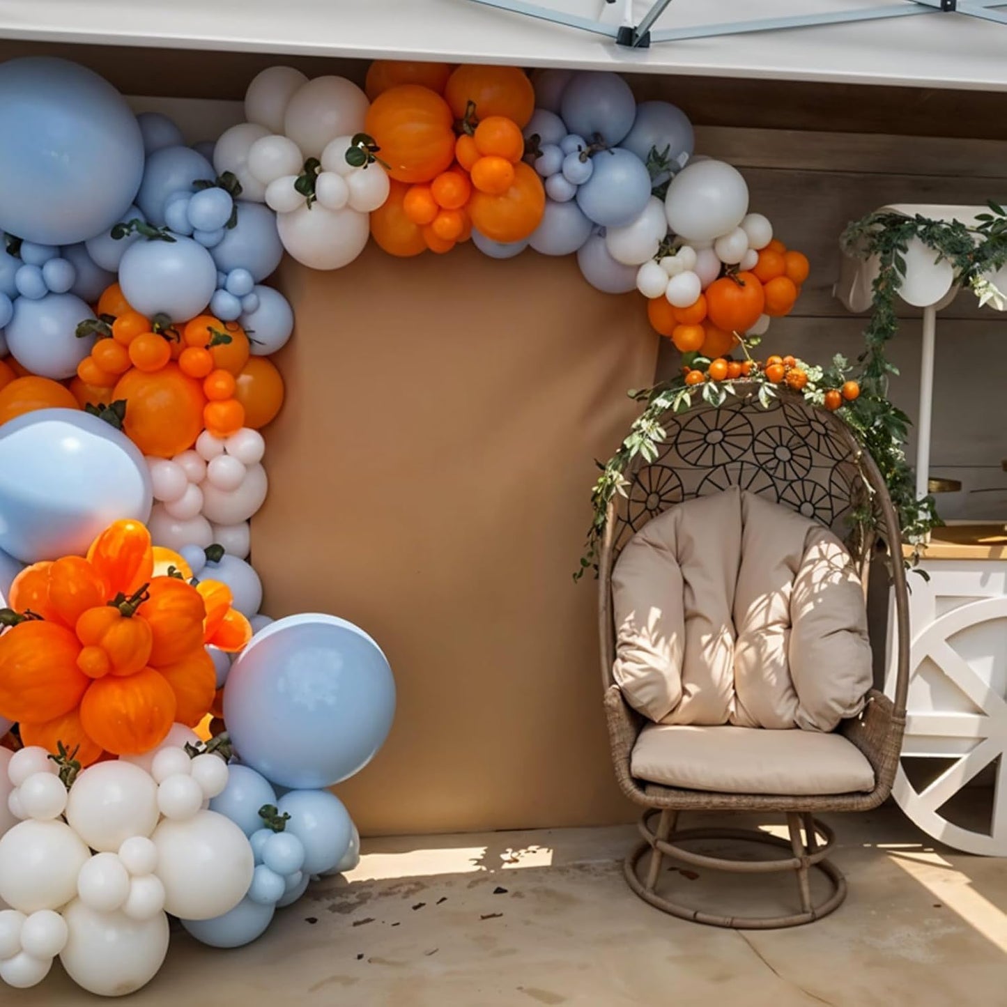 Blue and Orange Balloons, 50pcs Double Stuffed Cream White Balloons, Retro Orange Dusty Blue Teal Ivory Beige Balloon For Birthday Baby Shower Party Wedding Engagement Anniversary Graduation Decor