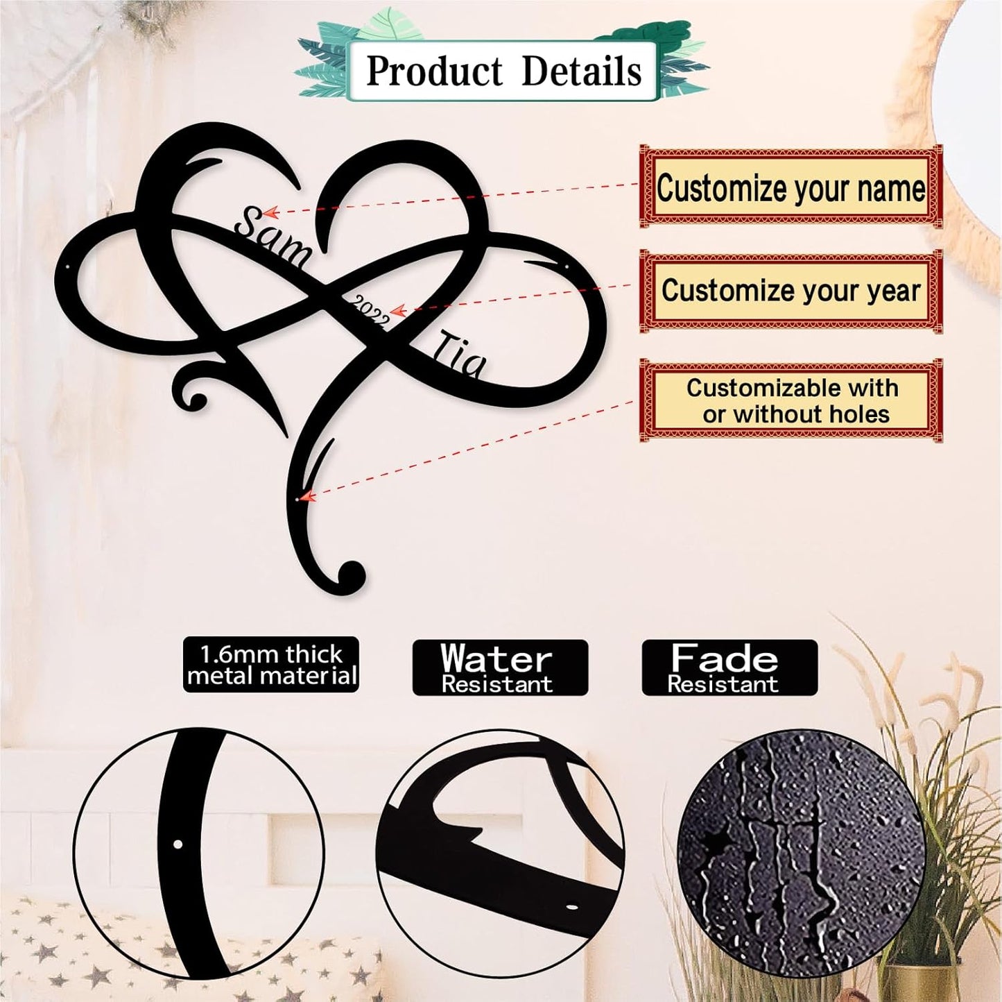 Custom Infinity Metal Sign, Personalized Metal Name Sign Engagement Wedding Gifts, Custom Name Signs, Romantic Home Decor For Anniversary Or As Valentines Day Decoration