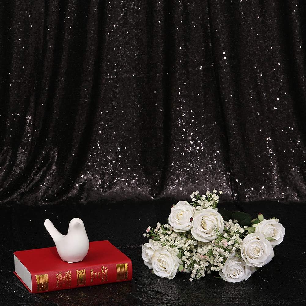 Eternal Beauty Black Sequin Backdrop, 5x7 Ft Halloween Glitter Background Curtains for Shimmer Photography Party Wedding Birthday Back Drop Decor
