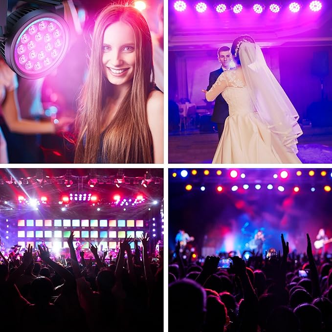 200W Aluminum Cast Fanless & Silent Stage Lights, 4 in 1 RGBW LED Par Lights with Dynamic Aperture, DMX512/Auto/Sound Activated Par Can Uplights for Events Wedding Bar Party Stage - 2Packs