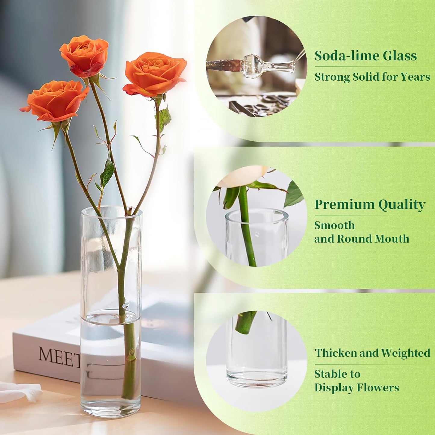 Hewory Cylinder Glass Bud Vases: Set of 12 Small Clear Skinny Single Flower Vase for Centerpieces - Minimalist Bulk Vases for Wedding Birthday Bridal Shower Party Events Table Decor, 5.91"(H)×1.8"(D)