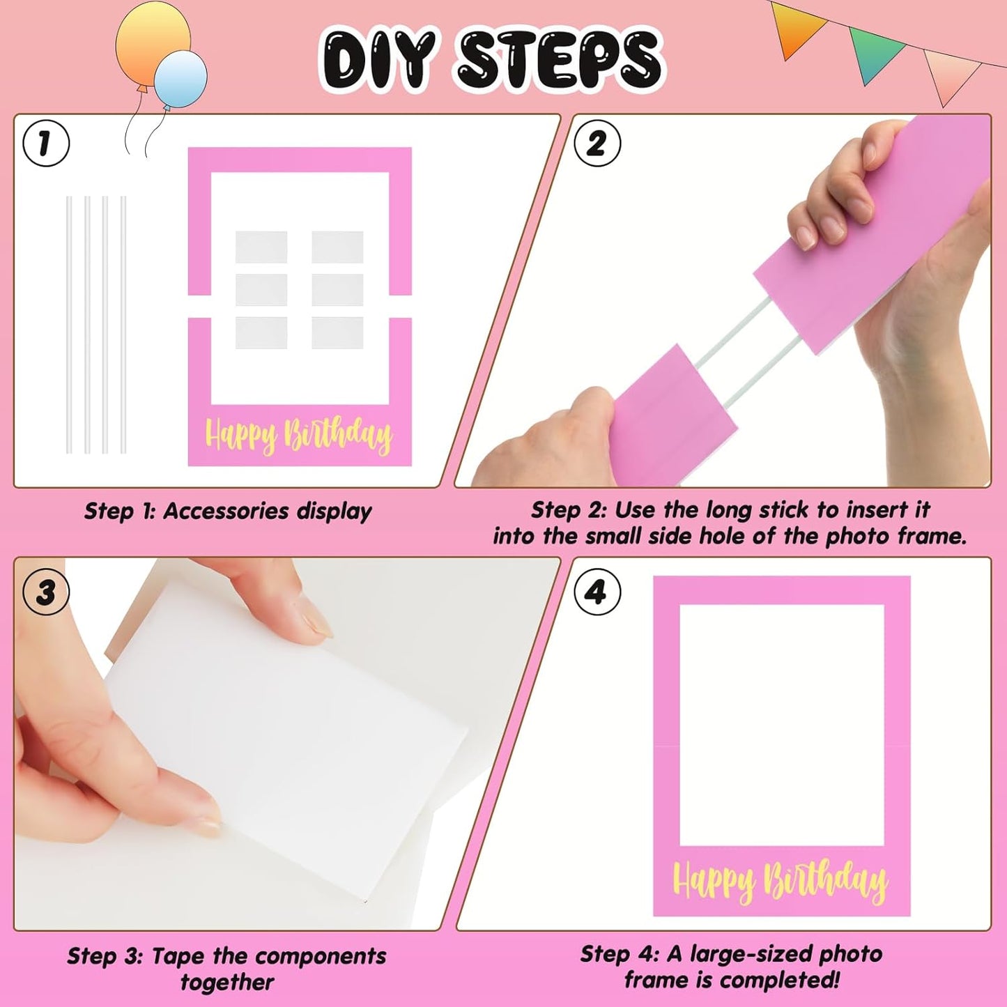 32 x 24 Inch Large Photo Booth Props Picture Frame Happy Birthday Party Frame DIY Cutouts Photo Booth Props Selfie for Party Supplies Favors(Pink Gold,Happy Birthday)