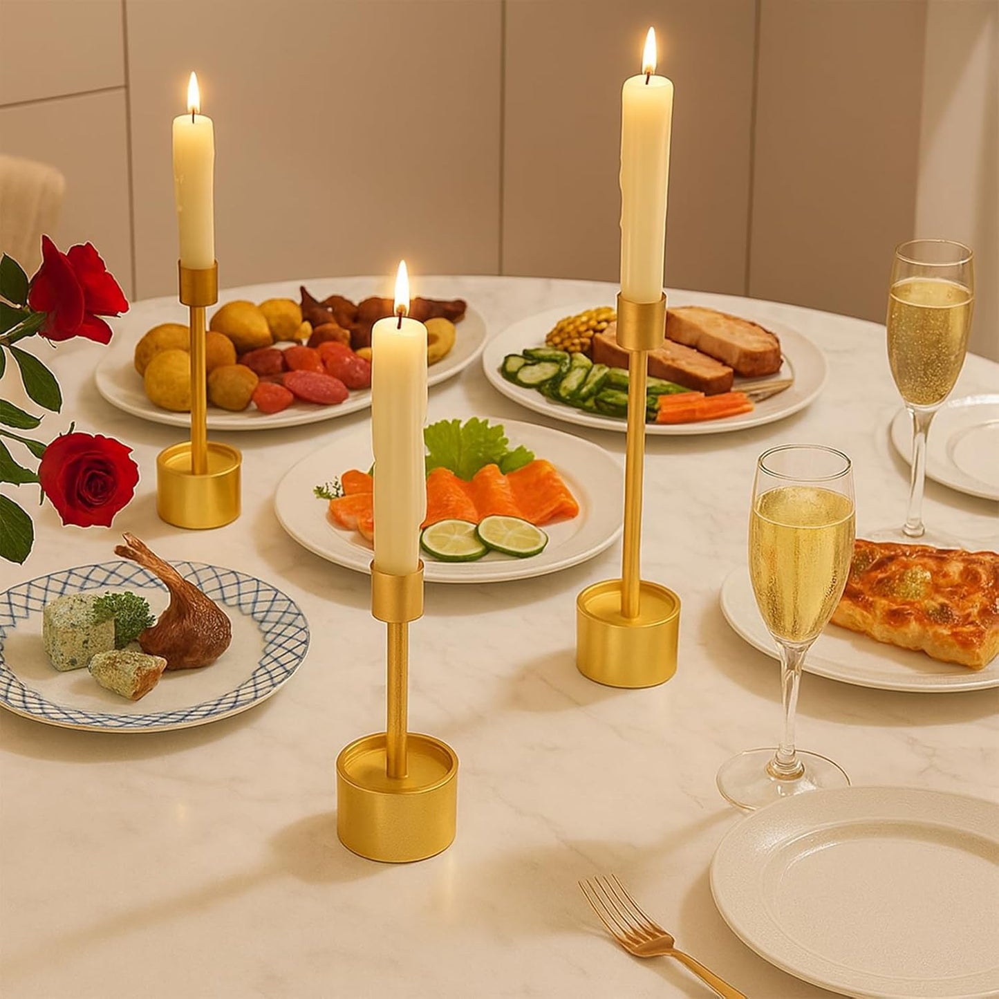 YUMORE 6 Packs Small Taper Candle Holders Candlestick Holder Stable Base Stand Holders for Dining Table Wedding Centerpiece (Gold)