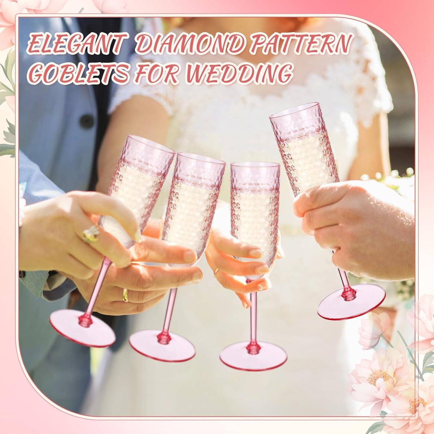 Remerry 24 Pack Detachable Plastic Champagne Flutes 5.5 oz Champagne Glasses Bulk Disposable Mimosa Glasses Reusable Wine Cups for Wedding Toasting Baby Shower Birthday Party New Years (Pink)