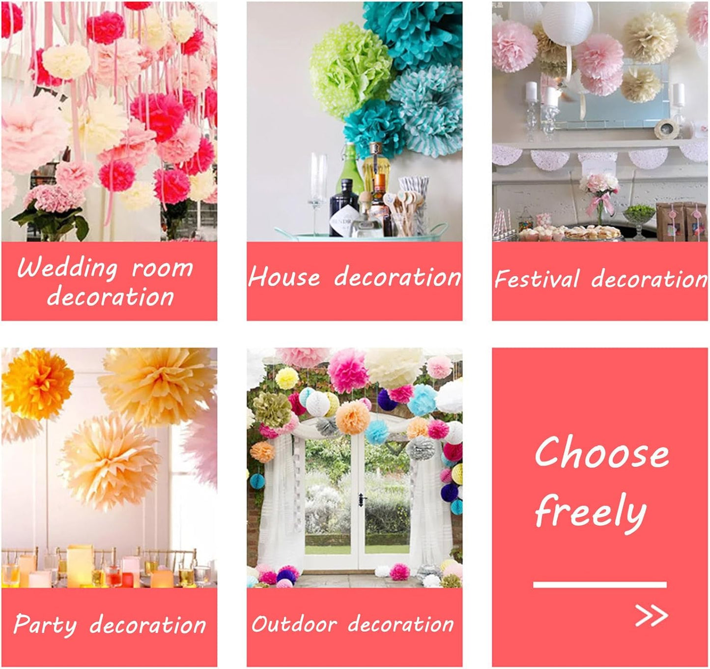 Capesaro Red White and Blue Tissue Paper Pom Poms, 15PCS Tissue Paper Flowers for or 4th of July Patriotic Graduation Birthday Wedding Nautical Baseball Theme Party Decoration