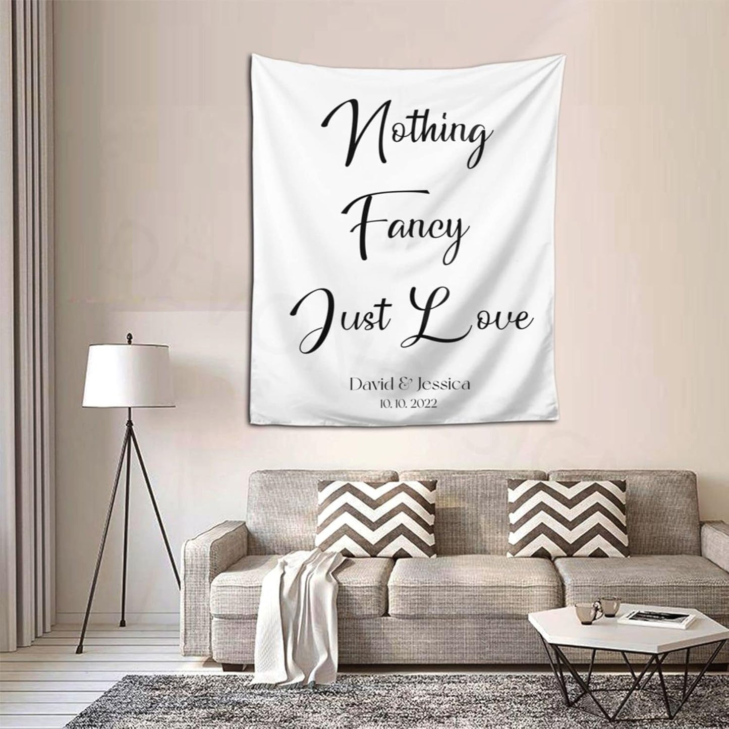 Nothing Fancy Just Love Backdrop, Custom Tapestry with Names and Date, Rustic Wedding Sign, Personalized Calligraphy Wedding Banner for Ceremony, Reception Backdrop, Wedding Arch, Wedding Decorations