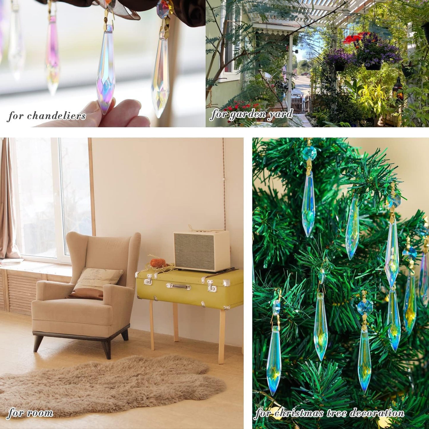 20pcs Large Colorful Crystal Prisms for Chandeliers Suncatchers, 63mm Crystal Icicle U-Drop Prisms Lamp Parts with Metal Bow Clips