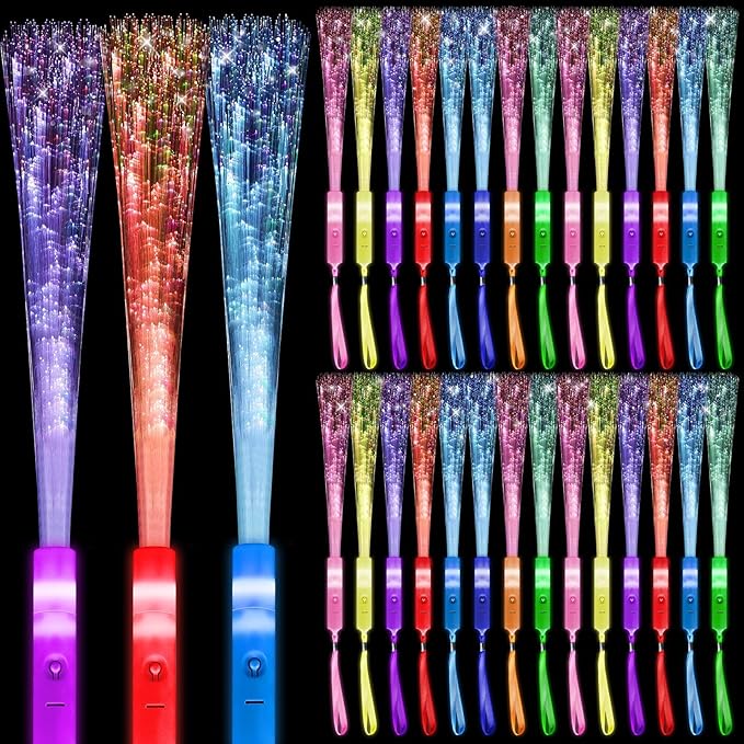 80 Pack Glow Sticks, Multicolor Fiber Optic Wand Glow Wand LED Light Up Wand Bulk Flashing Sticks for Glow in The Dark Birthday Party Favor Wedding Halloween Christmas, 8 Colors