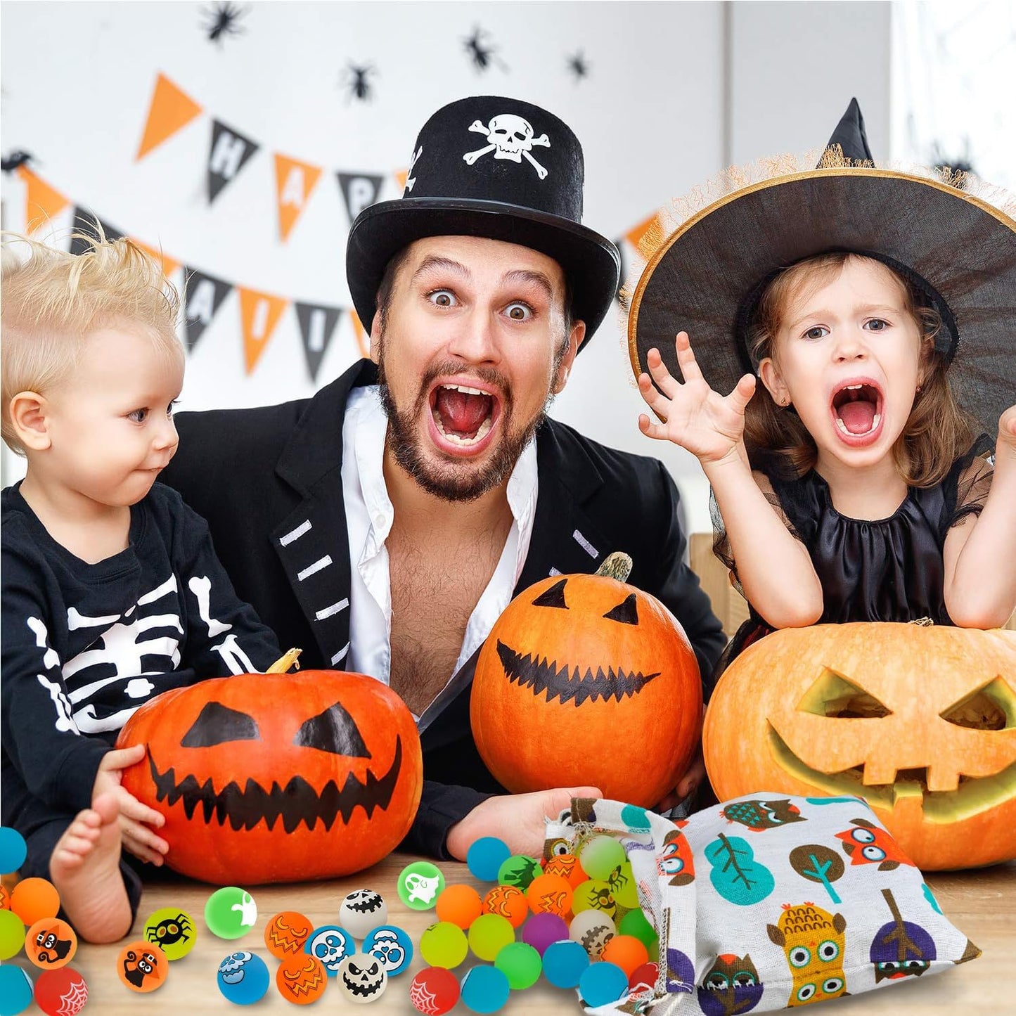 SpringFlower 100 Pcs Glow in The Dark Bouncing Balls,Halloween Party Favors Supplies, Trick or Treating Goodie Bag Filler,School Classroom Game Rewards, 10 Assorted Halloween Theme Designs