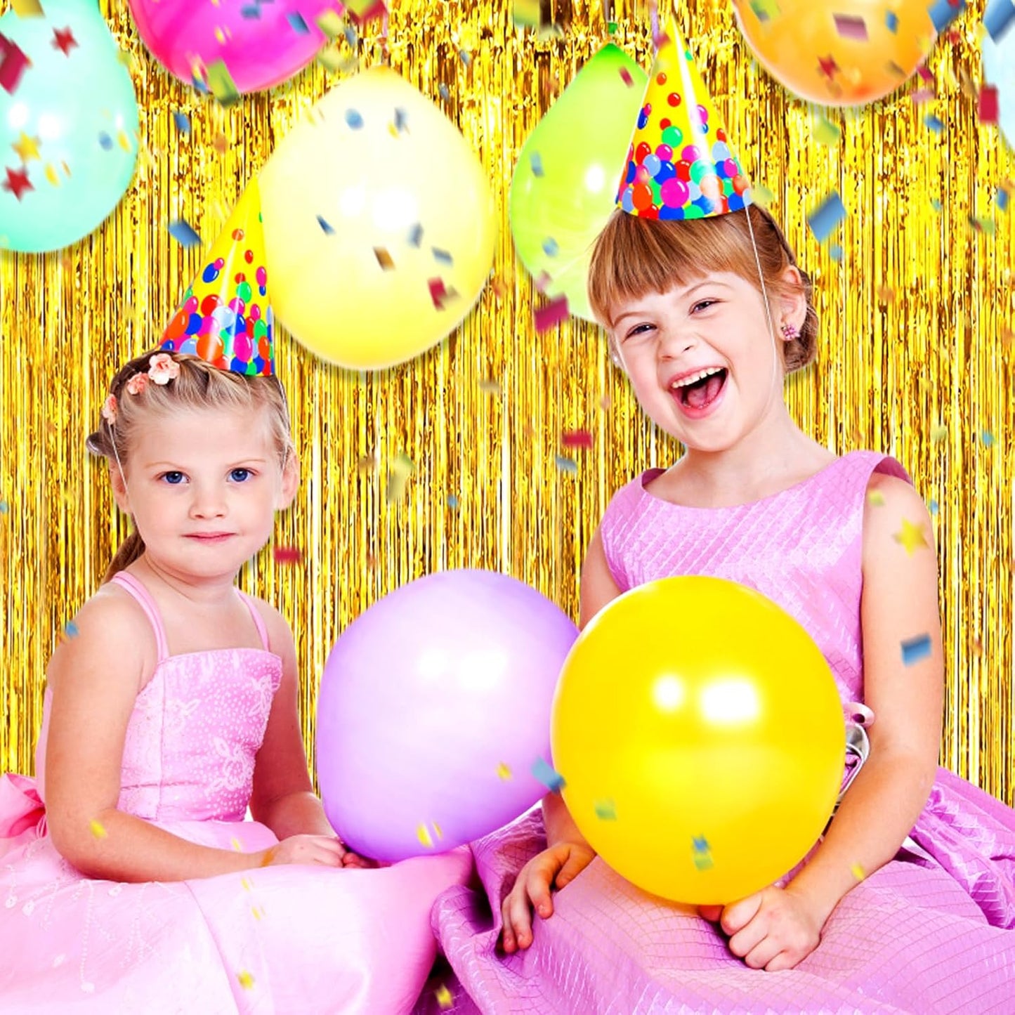 3 Pack Gold Foil Fringe Curtain Backdrop, 3.28Ft x 8.2Ft Metallic Tinsel Foil Fringe Streamer Curtains for Photo Booth, Christmas Day, Thanksgiving, Wedding, New Year Party Decorations