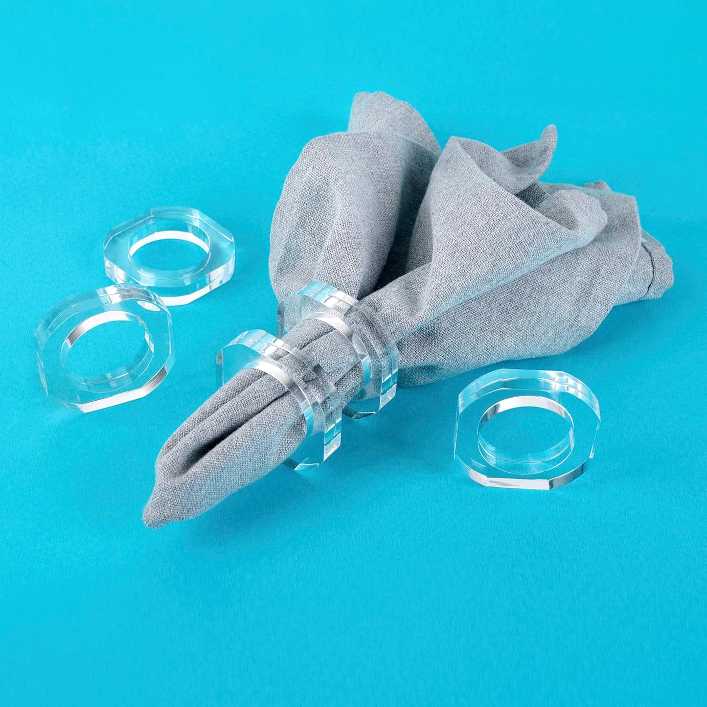 Clear Napkin Holder, Napkin Rings Set of 12, Fall Thanksgiving Christmas Napkin Rings, Festival Acrylic Napkin Ring Holders, Napkin Ring Bulk for Wedding, Party, Elegant Table Settings - CLEENTABLE