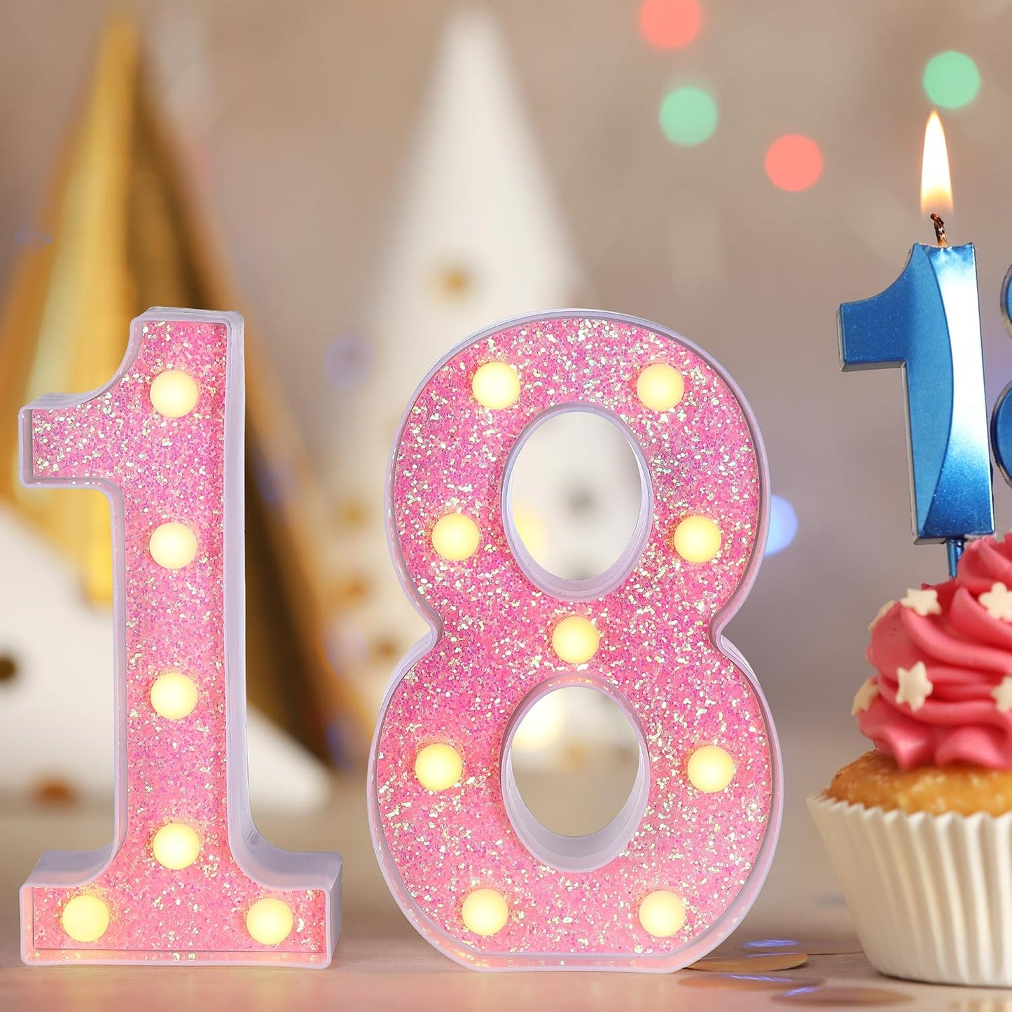 Foaky Pink Light up Letters,Pink Party Decorations,Girls Room Decor,Glitter Marquee Numbers,Alphabet Letter Sign for Night Light Birthday Party Girls Gifts, Home Bar Decoration (4)