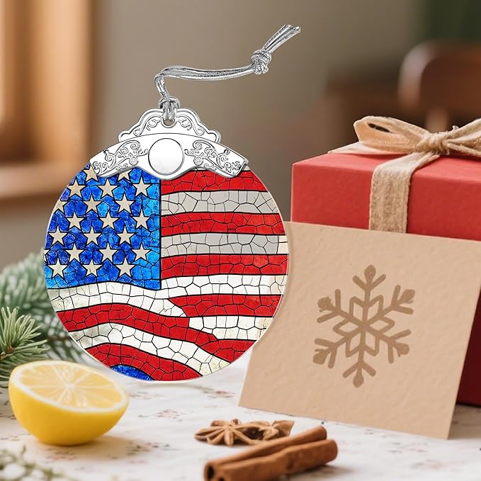 American Flag Ornament, Stained Glass Christmas Decorations, Christmas Ornaments for Tree, Holiday Ornament, Patriotic Themed Gifts, Holiday Party Gifts, Gift Ideas & Xmas Gift