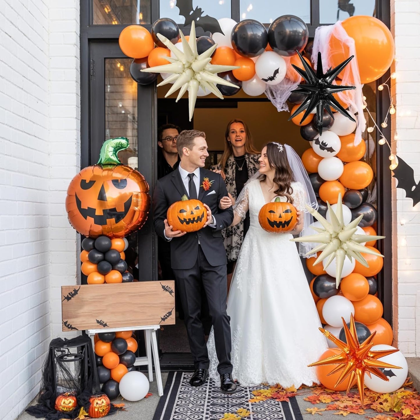 Black White Orange Star Balloons,9Pcs 22Inch Sand White Orange Explosion Spike Cone Helium Polyester Film Star Foil Balloons for Halloween Birthday Anniversary Baby Shower Party Decorations