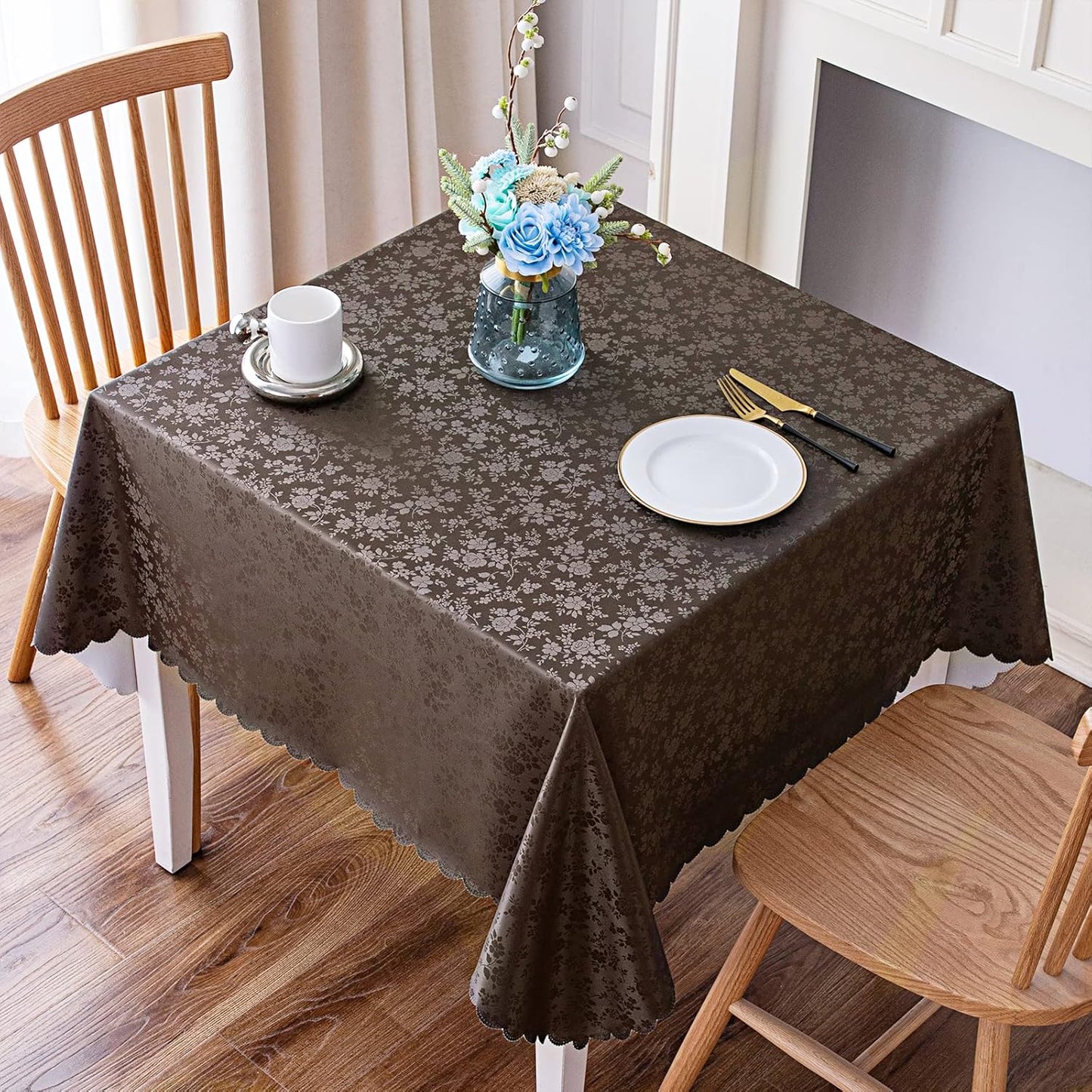 Smiry Square Table Cloth, Waterproof Heavy Duty Vinyl Tablecloths, Wipeable Washable Table Cover for Kitchen and Dining Room (Coffee, 54" X 54")