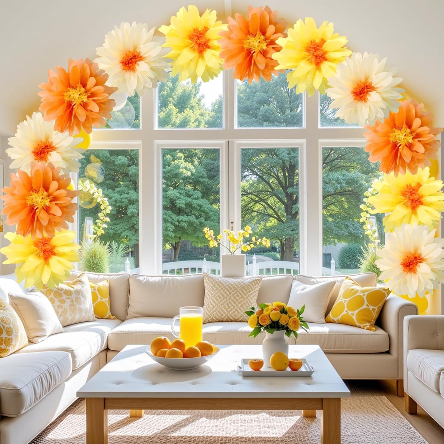12 Pcs Daisy Tissue Paper Pom Poms Fall Party Decorations Orange Yellow Tissue Flowers Paper Flowers Decorations for Wall Groovy Backdrop Garden Hippie Wedding Thanksgiving Autumn Decor