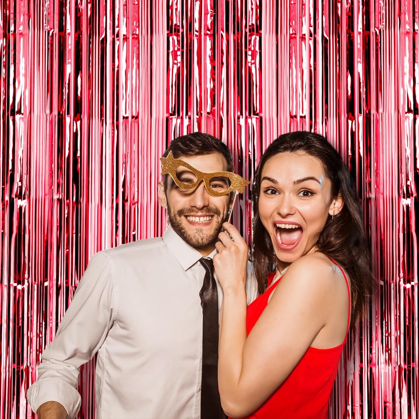 2 Pack Red Foil Fringe Backdrop Curtains, Tinsel Streamers Birthday Party Decorations, Fringe Backdrop for Graduation, Baby Shower, Gender Reveal, Disco Party