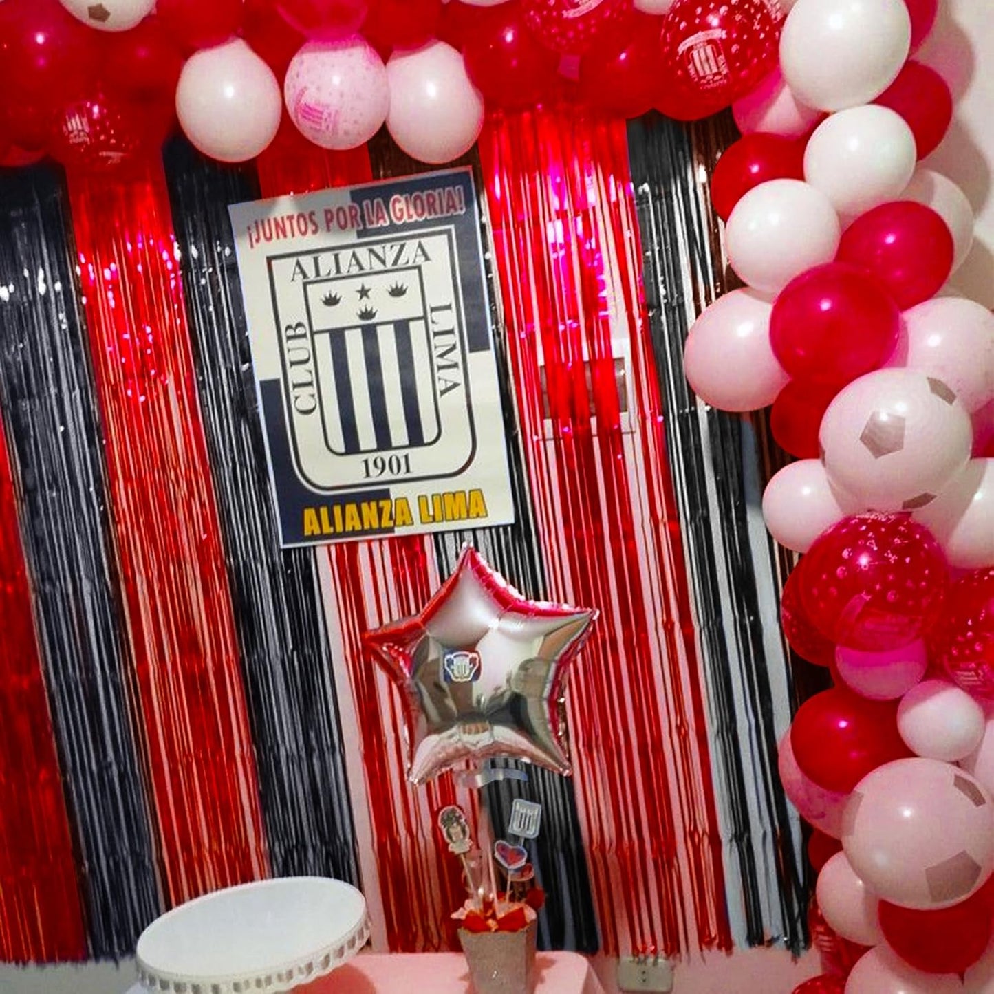 CANREVEL 2 Pack 3.3x8.2 Feet Black and Red Foil Fringe Backdrop Curtains, Tinsel Streamers Birthday Party Decorations, Fringe Backdrop for Graduation, Sneaker Ball, Casino Theme Party