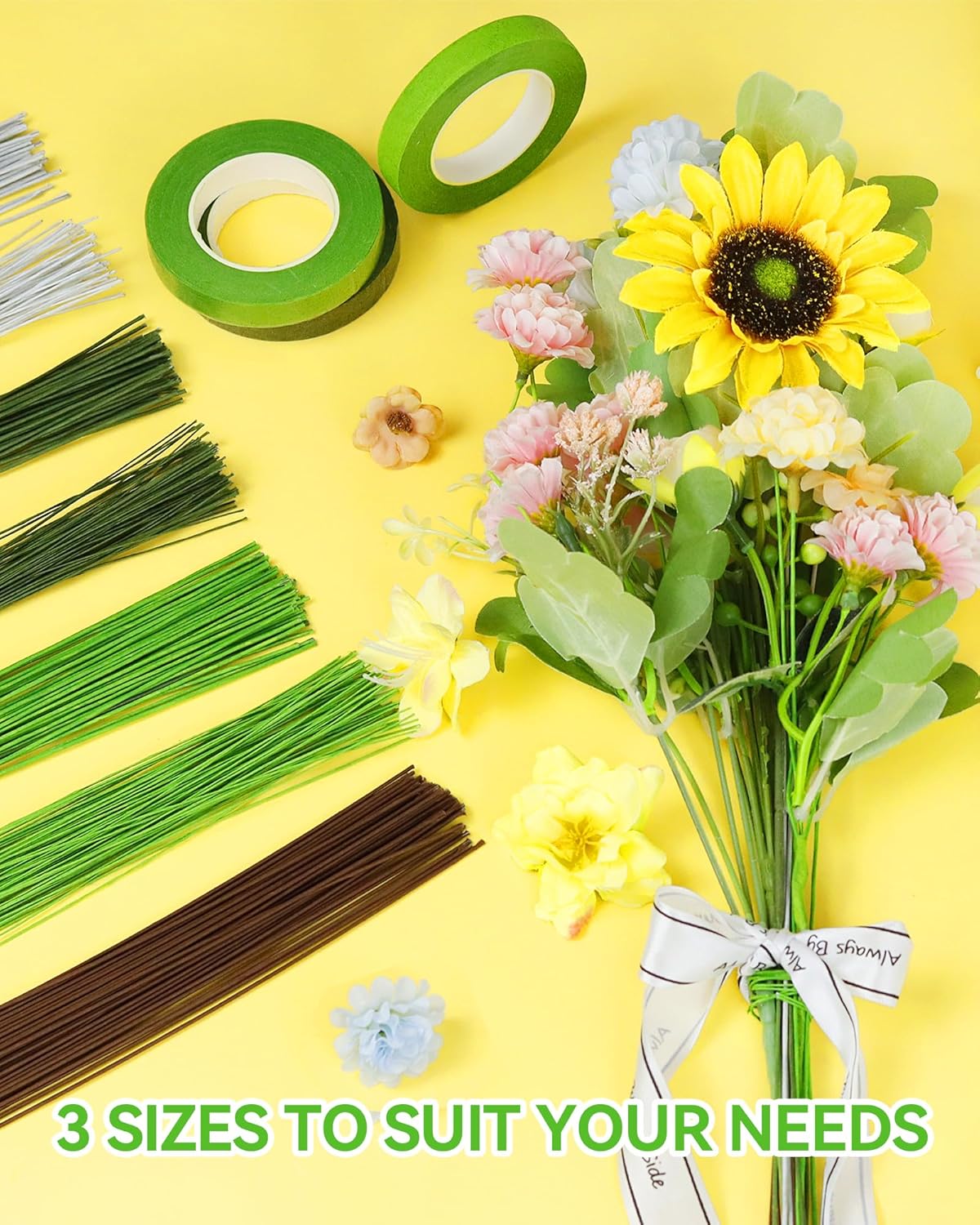 50 PCS FIVEIZERO 16 Gauge White Floral Wire Stems for Artificial Flower Making,Florist Wire,Flower Wires for Crafts,Alambre para Flores for Wreaths, Flower Arrangements and DIY Projects