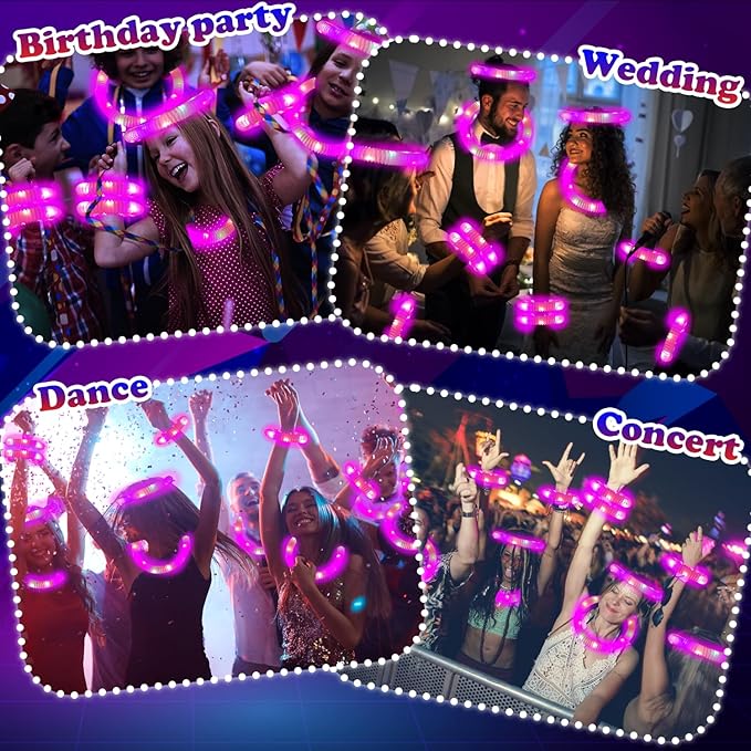 24 PCS Pink Glow Sticks Party Favors for Kids,LED Light up Pop Tubes for Toddlers, Neon Necklaces Bracelets Accessories,Glow Birthday Dance Wedding Valentines Day Mardi Gras Party Supplies Decorations