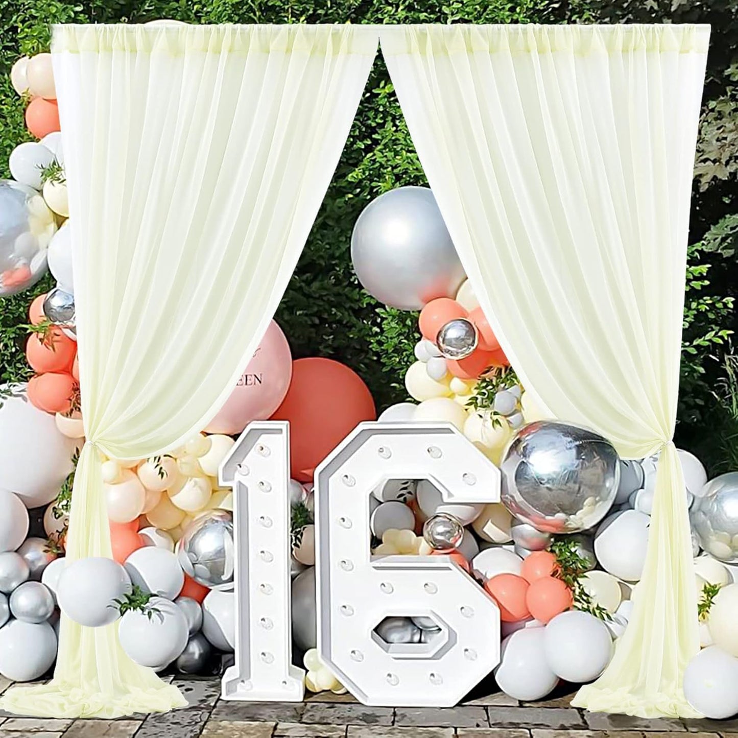 PARTISKY 10ftx10ft Ivory Chiffon Sheer Backdrop Curtains, Wrinkle-Free Wedding Backdrop Drapes for Birthday Party Ceremony Arch Stage Decor Background for Photography 5ft x 10ft,2 Panels