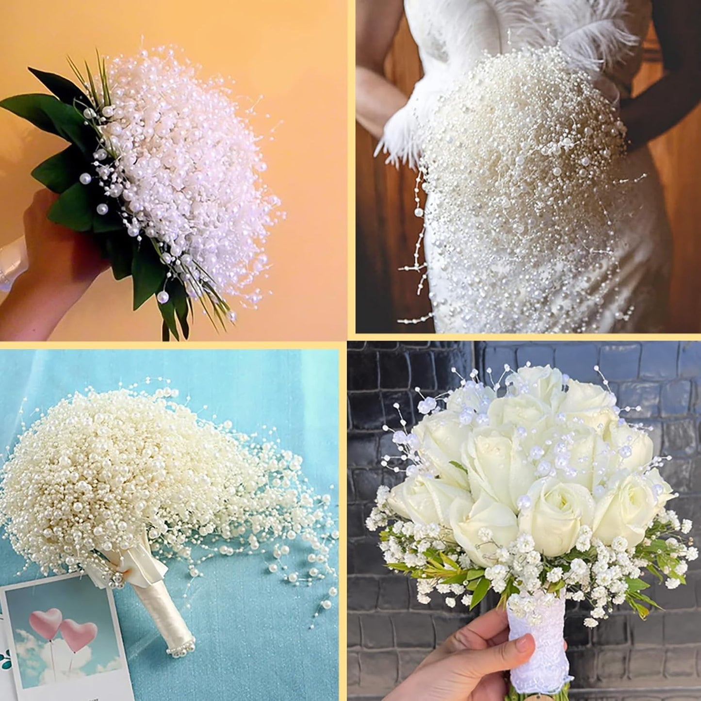 100 PCS Artificial Floating Beads for Centerpieces Vases, Silver 8+3mm String Beads for Wedding Party Faux Pearl String for Decorating, String Pearls for Crafts Vase Filler