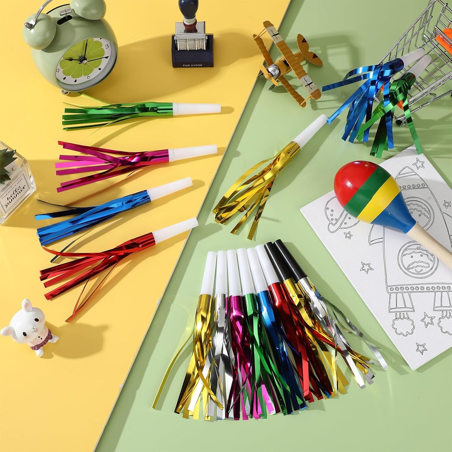 Metallic Fringed Noise Makers, 48 Pcs, Gold, Silver, for Noise Makers Party Favors, Baby Shower, Kids Birthday, New Year Party