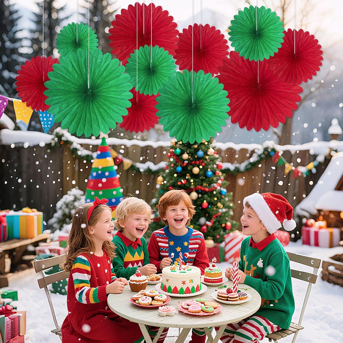 20 Pcs Red Green Hanging Paper Fan, Hanging Honeycomb Round Paper Fans for Weddings, Birthdays, Christmas, Baby Showers, Classroom, Events Ceiling Party Supplies Decorations