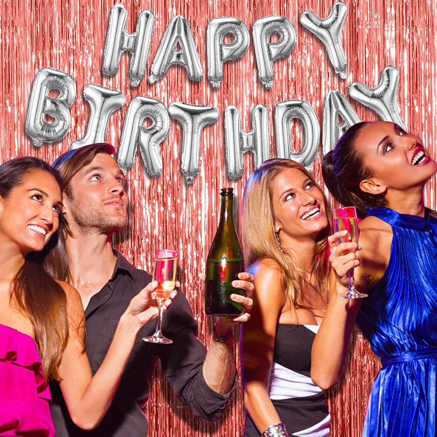 2 Pack Rose Gold Fringe Curtain Backdrop Birthday Bachelorette Party Decorations Metallic Tinsel Streamers Foil Backdrop Christmas Graduation Wedding New Year Party Decorations