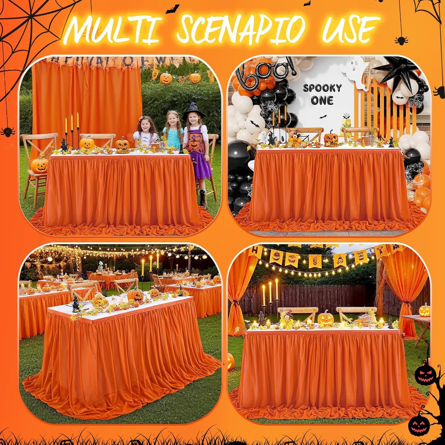 Chiffon Table Skirt Terracotta 9ft Sheer Tablecloth for Party Wedding Baby Shower Birthday Halloween Cake Dessert Decoration