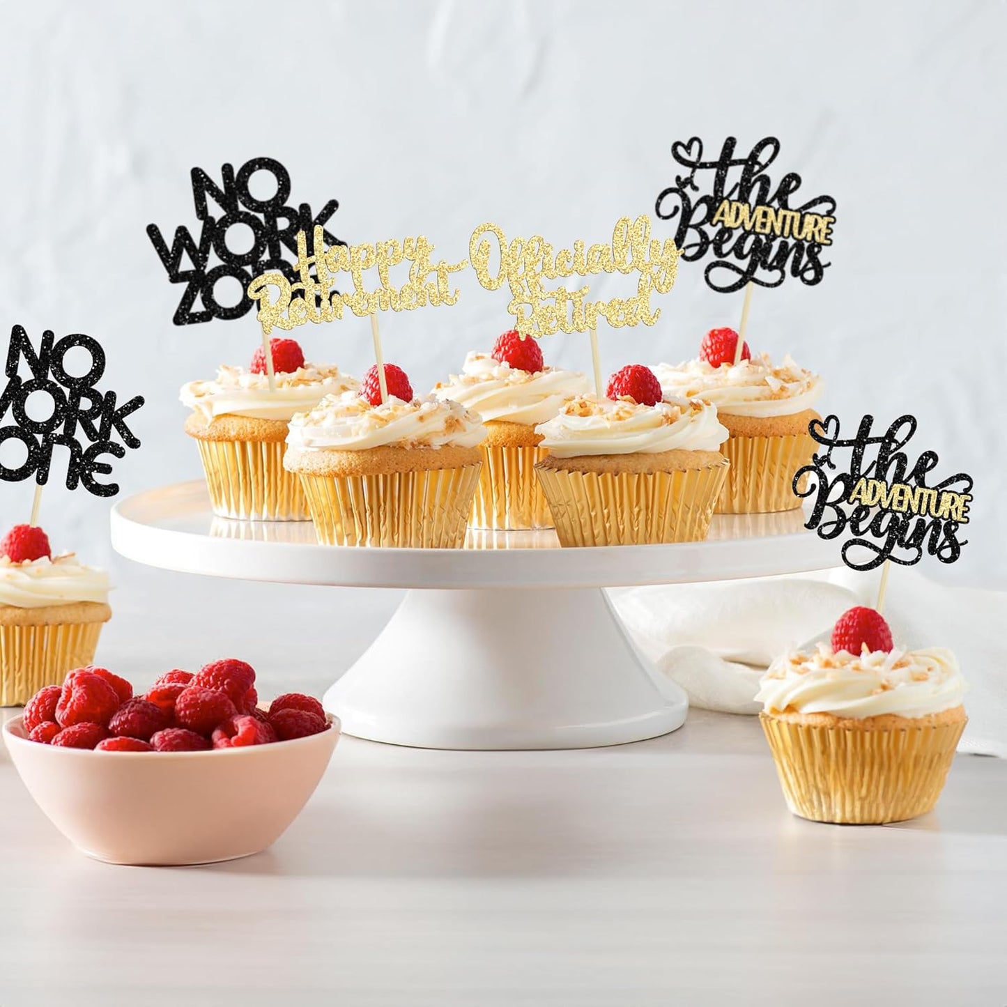 24Pcs Happy Retirement Cupcake Toppers Officially Retired Cake Toppers No Work Zone Adventure Begins Cupcake Picks Retirement Theme Farewell Birthday Party Decorations Supplies Black Gold