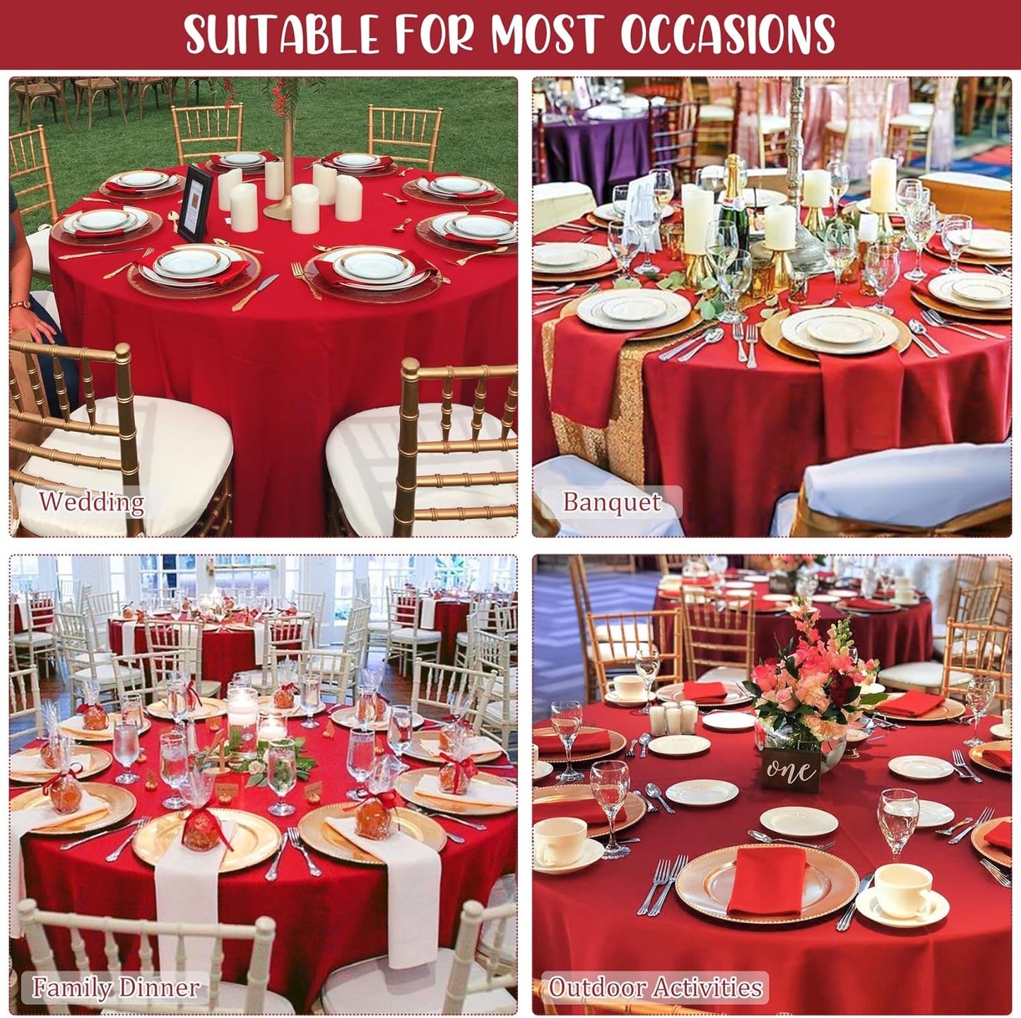 8 Pack Round Tablecloth 70 Inch Red Round Table Covers Bulk Washable Polyester Fabric Table Clothes for Wedding Party Reception Banquet Buffet Restaurant (Red, 70 Inch)