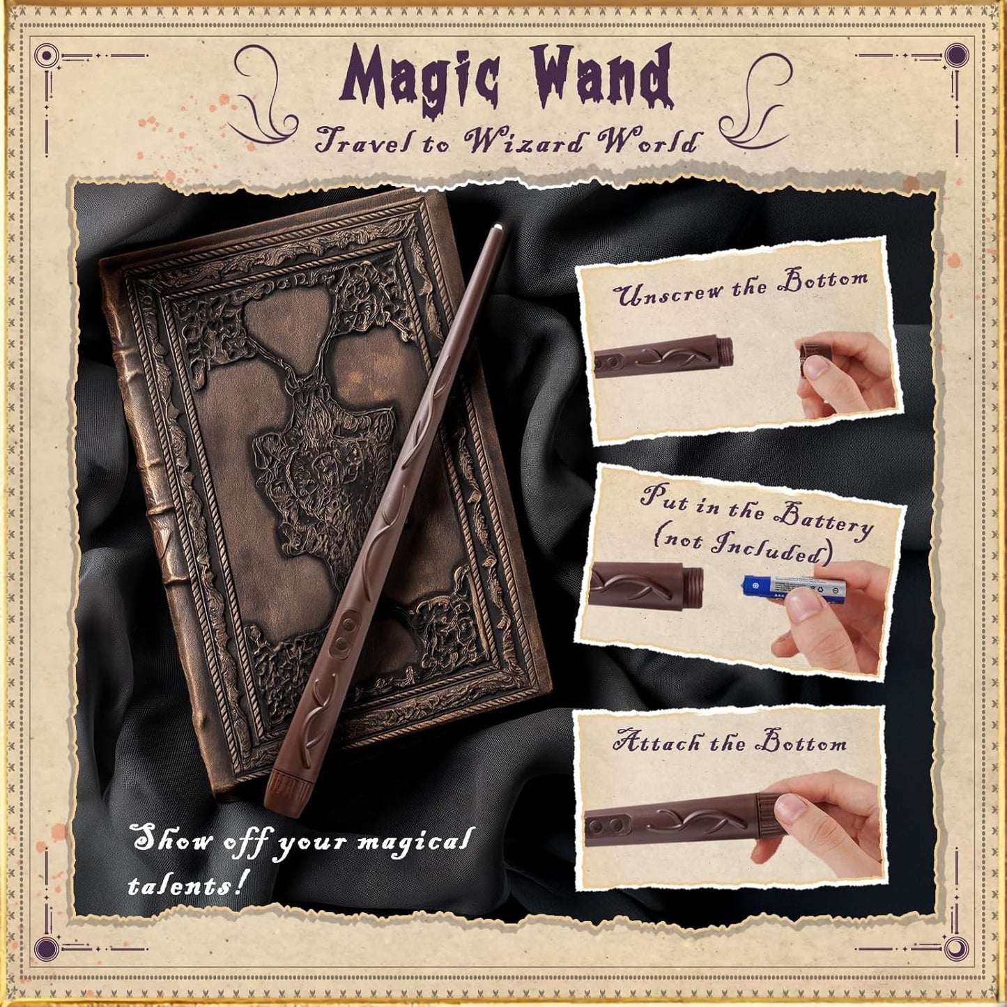 Homemory Floating Candle with Wand Remote, 12 Pcs Magical Candlesticks Witch Decors, Warm Yellow Flameless Taper Candles Battery Operated, LED Window Candle for Halloween Party Decor