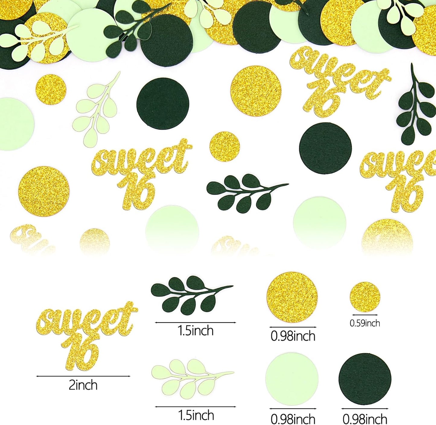 300PC Gold Glitter and Sage Green Sweet 16 Party Decorations Greenery Happy 16th Birthday Confetti for Table Sweet Sixteen Party Decor Supplies
