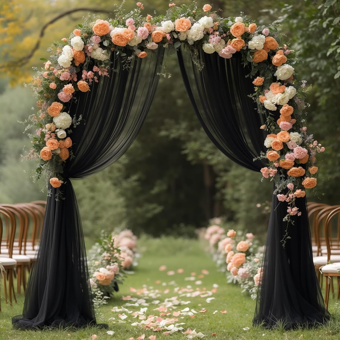 Black Wedding Arch Draping Fabric 2 Panels 19 FT Arch Drapes Sheer Backdrop Curtains Panels for Wedding Ceremony Party Ceiling Decoration