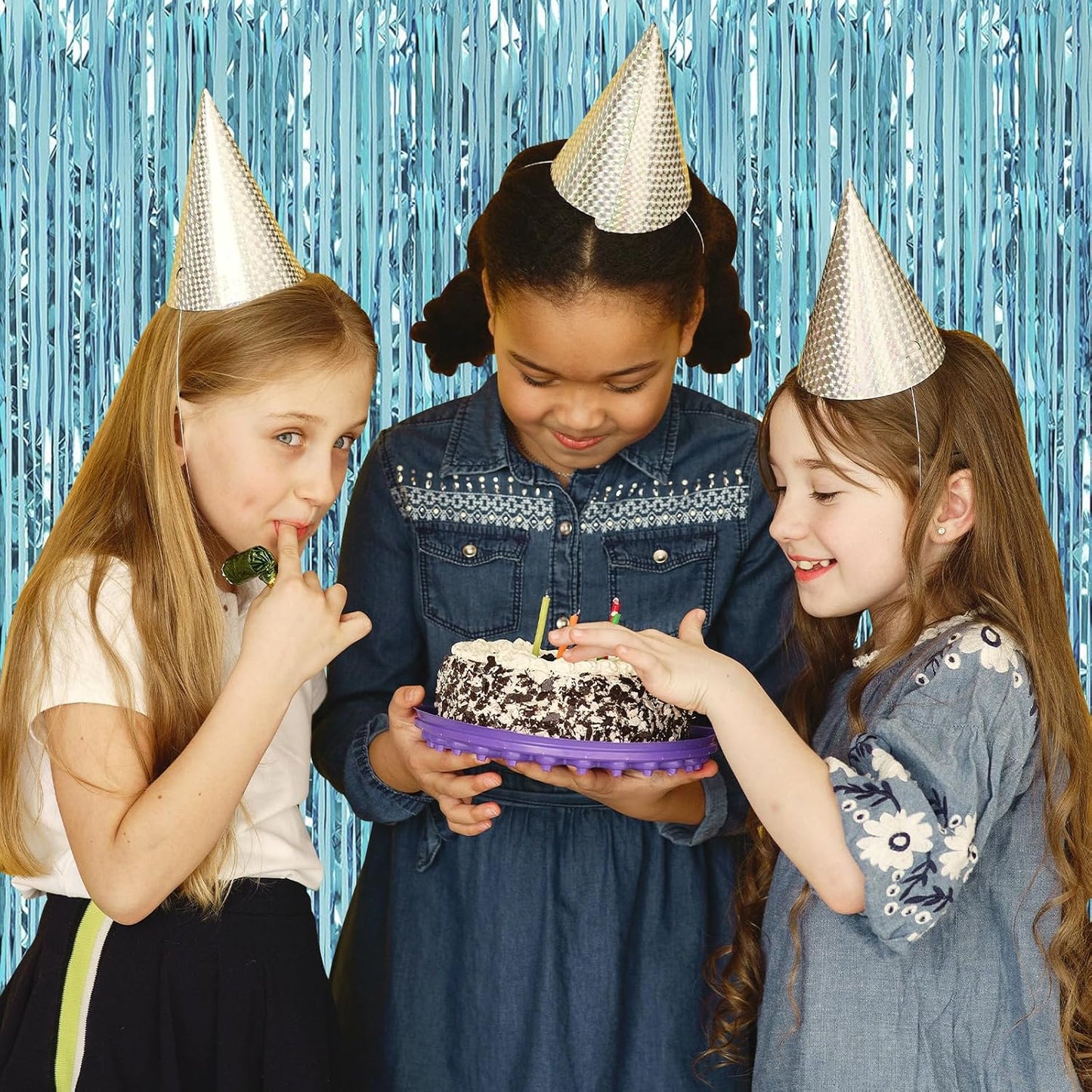 10 Pack Blue Backdrop Curtain 3.2ft x 8.2ft Metallic Tinsel Foil Fringe Curtains Photo Booth Background for Birthday Party Decoration Baby Shower Engagement Wedding Christmas Decoration (Blue)