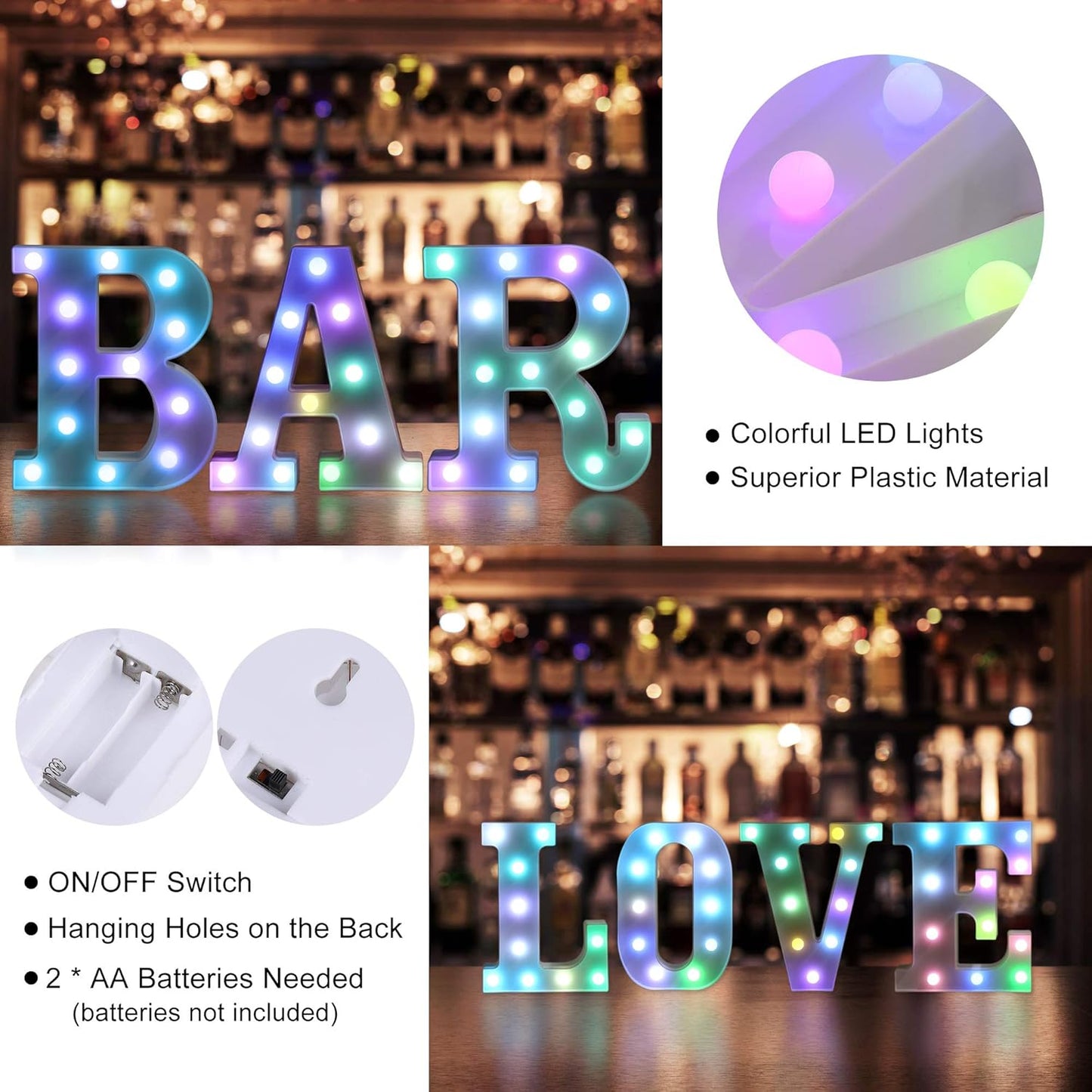 Foaky Colorful LED Letter Lights with Remote,Marquee Light Up Letters Sign for Night Light Wedding/Birthday Party Battery Powered Christmas Lamp Home Bar Decoration(S)