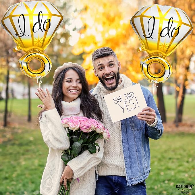 KatchOn, Gold Ring I Do Balloon - 25 Inch, Pack of 2 | Engagement Ring Balloon Set for Engagement Party | I Do Ring Balloons for I Do Decorations | Bachelorette Party Supplies for I Do BBQ Decorations