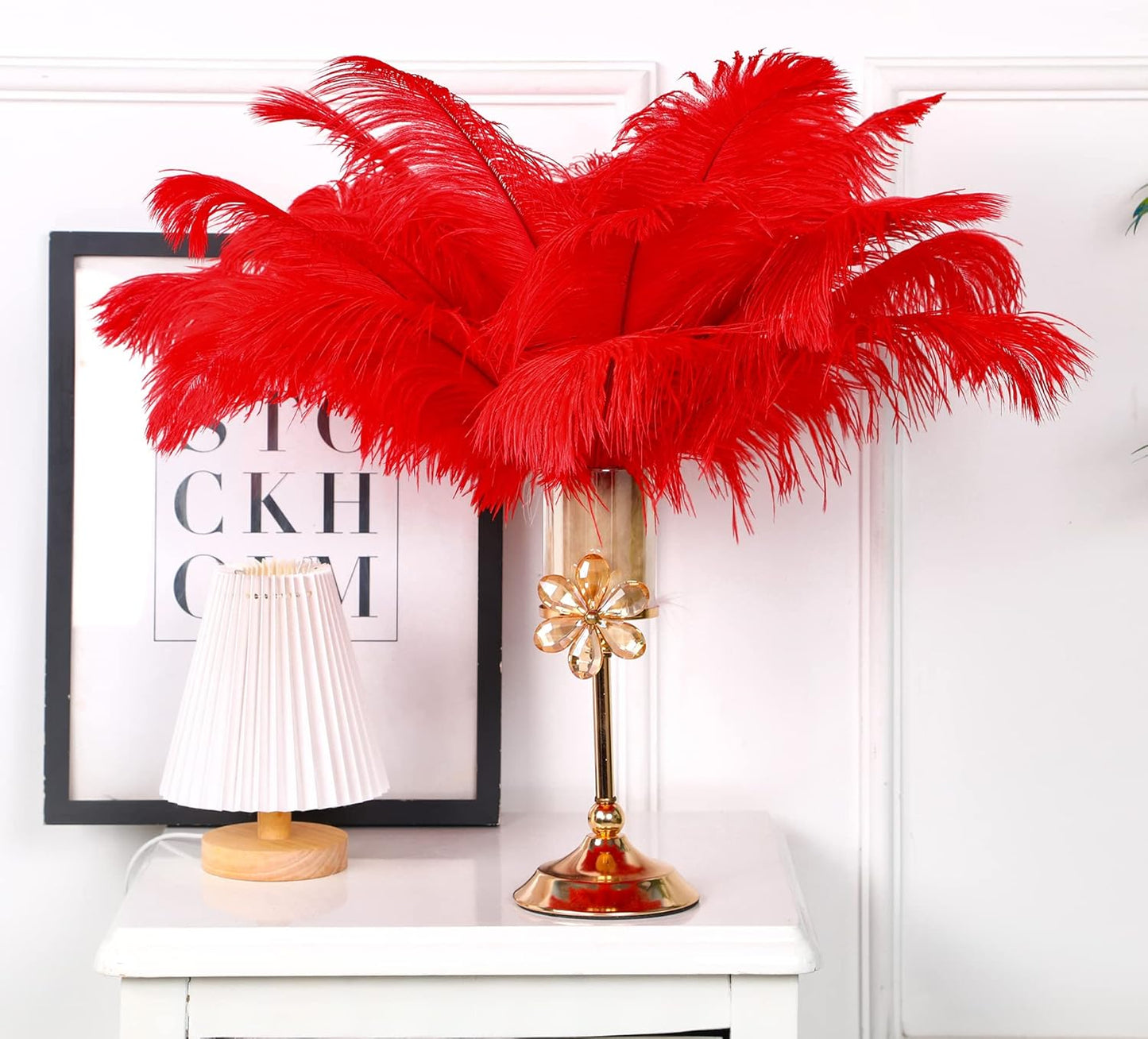 Happy Feather 16-18 inch Red Ostrich Feathers Craft for Wedding Party Centerpieces Home Decoration DIY Craft Pack of 10