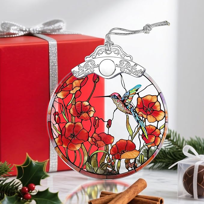 Christmas Ornaments: Stained Glass Ornament, Christmas Tree Ornament, Hanging Ornaments for Home Decor & Xmas Tree Decorations â Exquisite Holiday Decor,Gifts & Holiday Present - Hummingbird