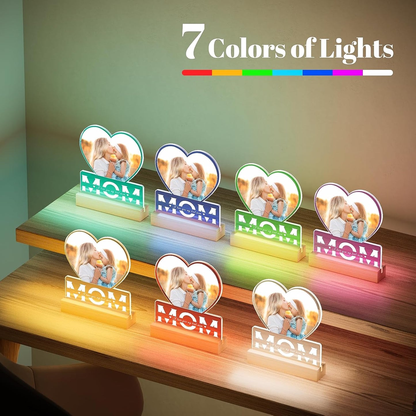 Personalized Gifts for Mom from Daughter and Son, Custom Picture Frames with Photo, Custom Photo Frame with Night Light, Customized Heart Picture Frame, Personalized Mom Birthday Gifts