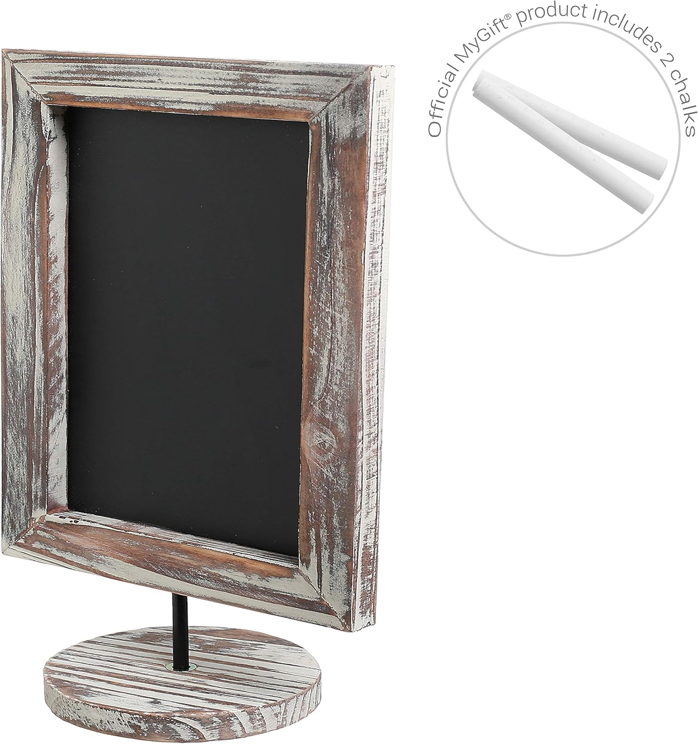 MyGift Set of 3 Tabletop Chalkboard Sign with Torched Wood Frame and Round Base, Decorative Wedding Table Place Card Signage, Rustic Small Kitchen Countertop Memo Board