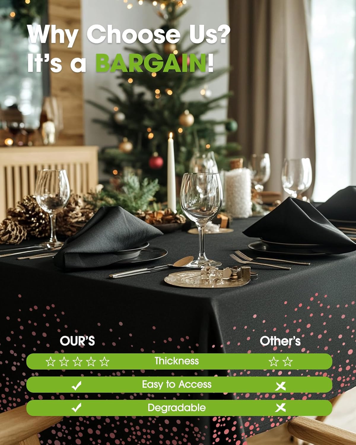 Pureegg Plastic Table Cloth Disposable 10 Pack, 54 x 108 Inch Table Cloths, Graduation Decorations of 2025, Graduation Tablecloths, Rectangle, Plastic Cover, Leakproof & Sturdy, Black and Rose Gold