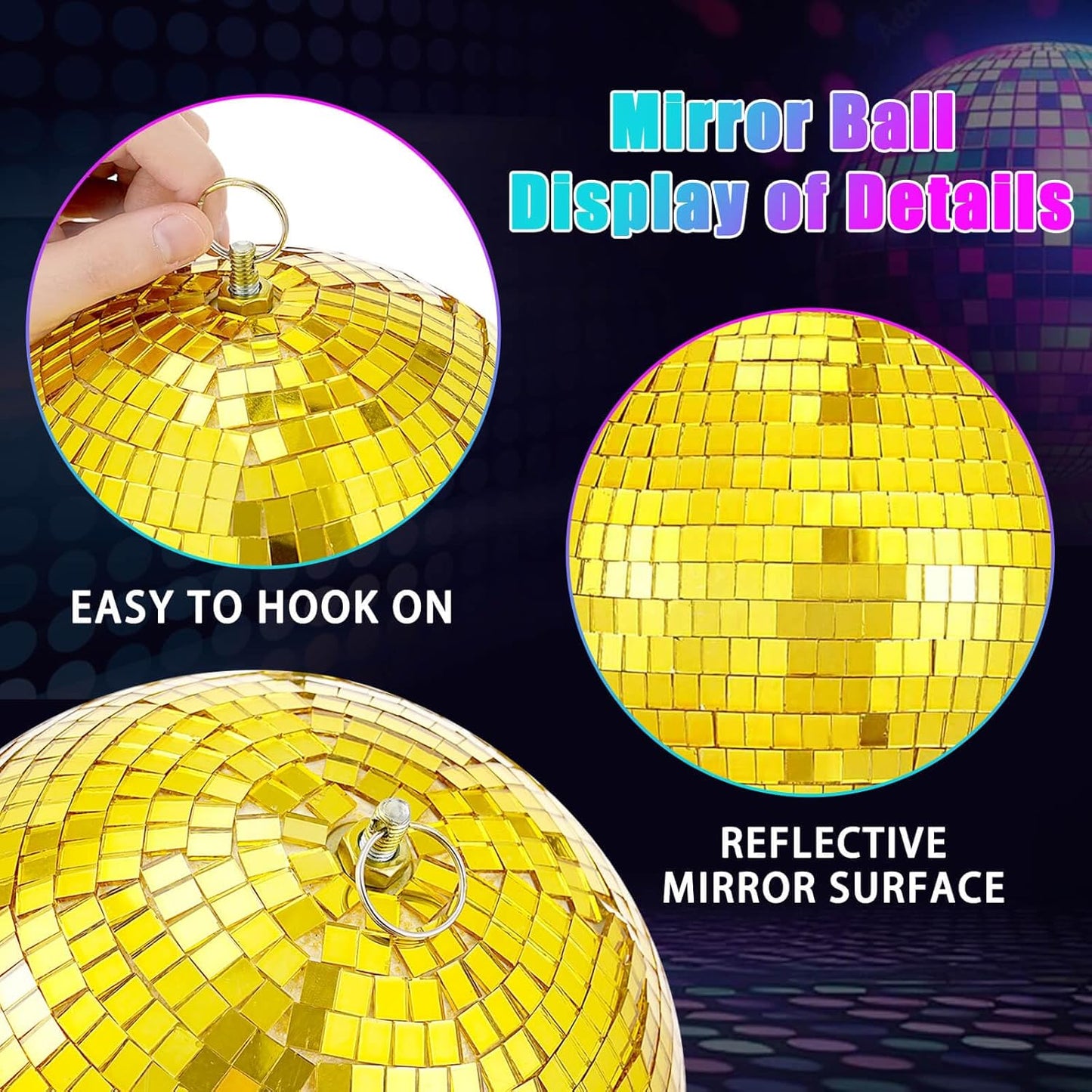 Gold Hanging Mirror Disco Ball : 6 Inches Reflective Silver Ball - 70s Party Club Stage Props DJ Light Effect Decoration (6''-4PCS Gold and Silver)