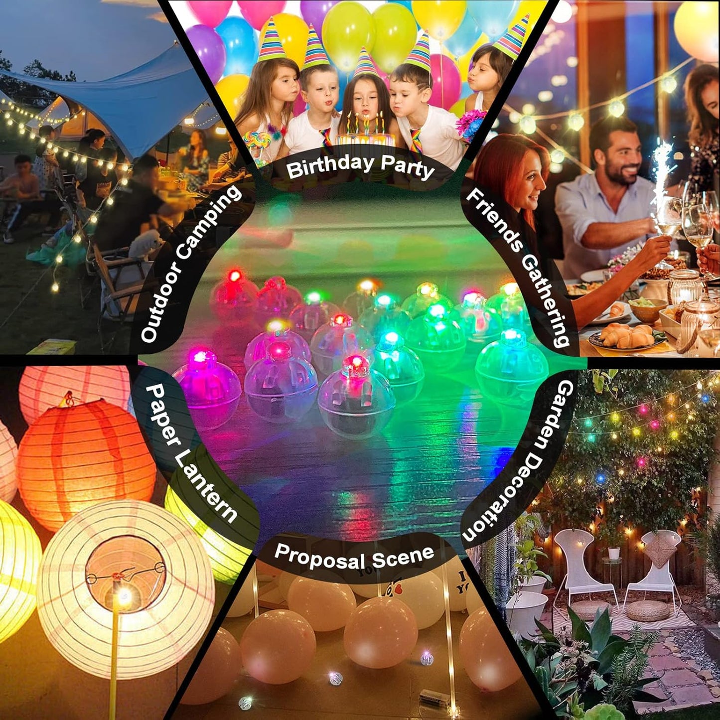 100pcs 10 Colors Balloon Lights, LED Assorted Colors Flash Lights, Mini Ball Light Round LED Ball Lamp for Paper Lantern Balloon Birthday Party Wedding Halloween Christmas Decoration