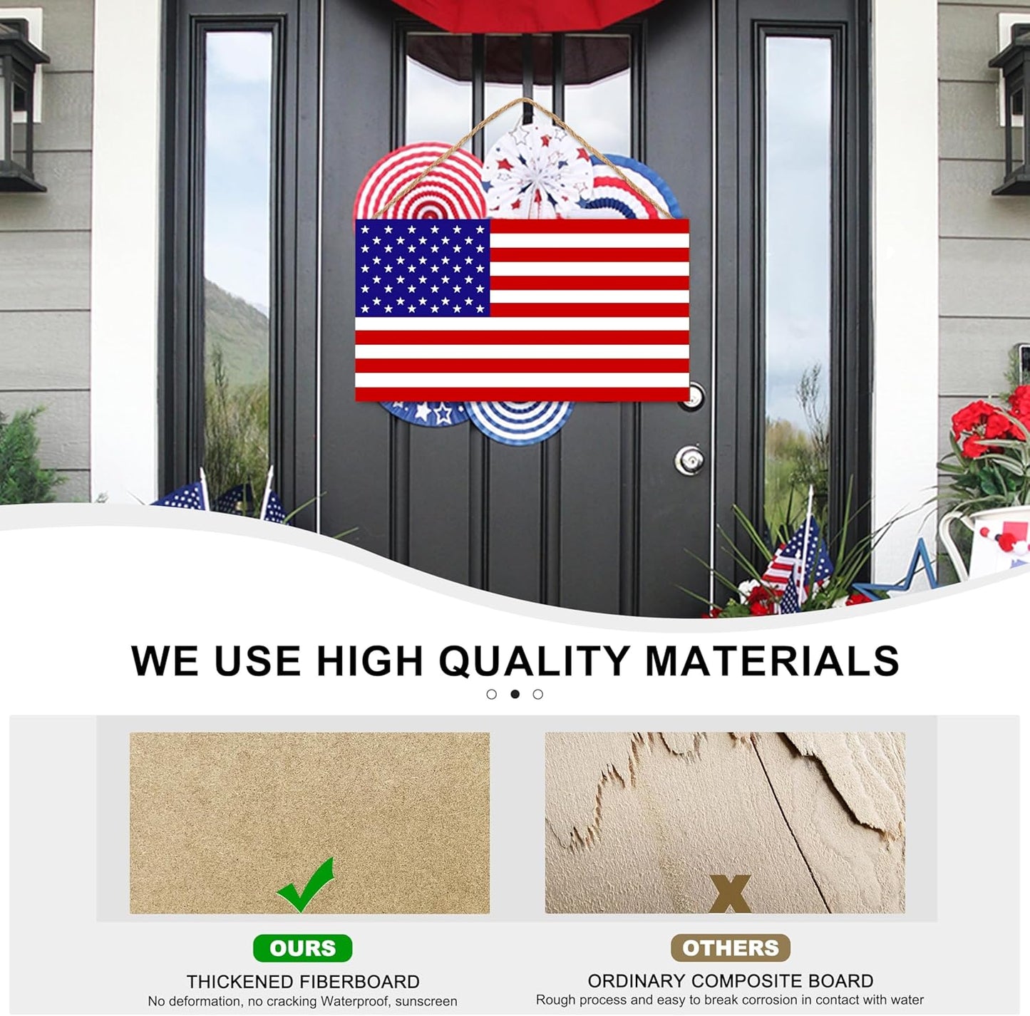 American Flag Door Hanging Sign,Farmhouse Patriotism Artwork Decorations Signs, Framed Indoor Outdoor Decorative Art Ornament for July 4th Independence Day, New Year, Holiday Party, Birthday