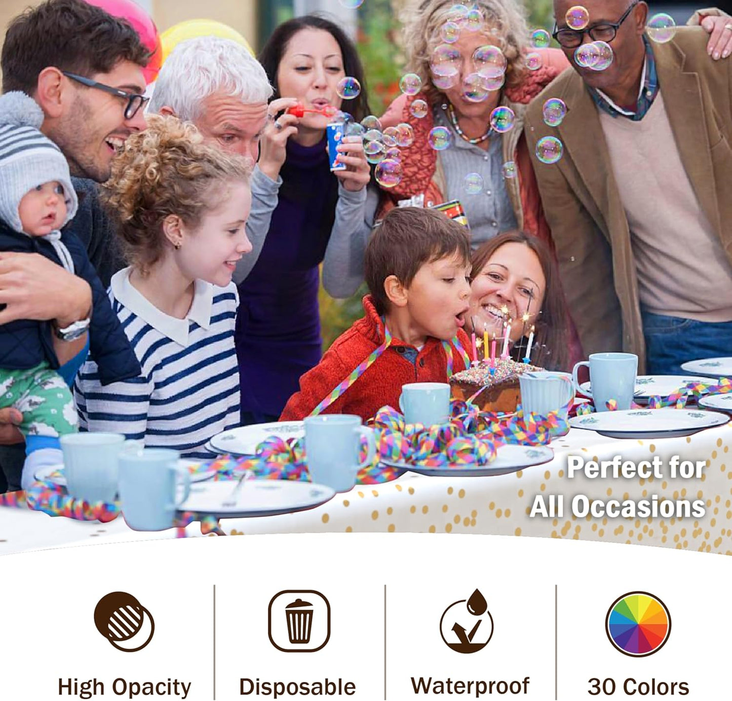 Party Solids Black & Gold Dot Rectangular Plastic Tablecloth - 54x108 Inch, Pack Of 12