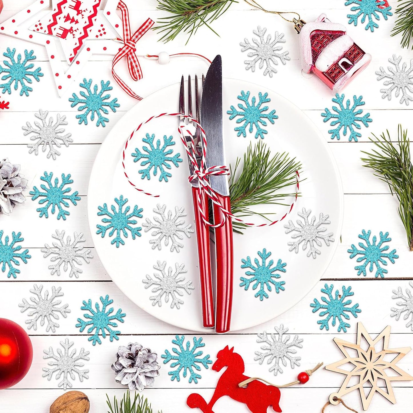 MARFOREVER Christmas Snowflake Glitter Confetti, Silver Blue Snowflake Confetti Snow Sprinkles Winter Wonderland Party Table Centerpiece for Wedding Supplies Christmas Party Decorations