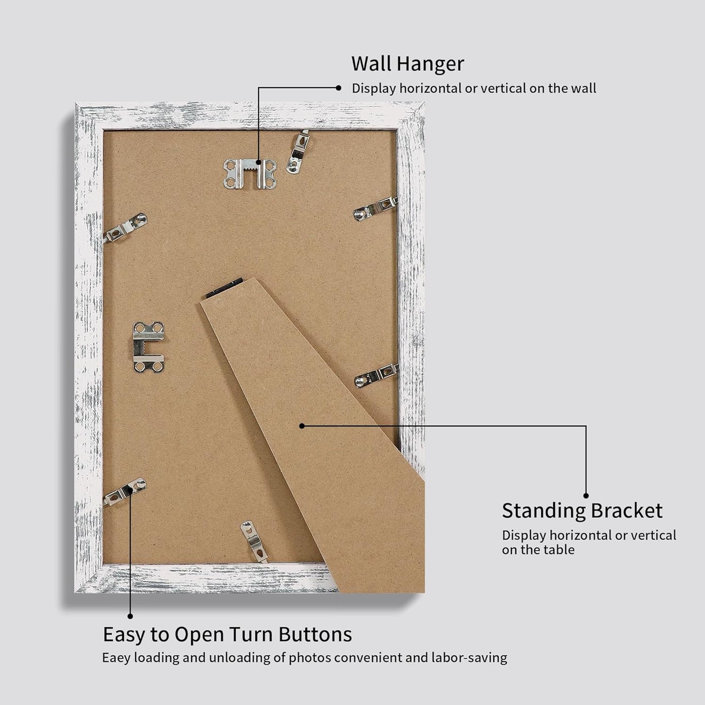 8x12 Picture Frame Set of 4 with High Definition Glass, Distressed White Frame Display 6x8 Picture with Mat or 8 x 12 Without Mat, Wood Rustic Photo Frames for Tabletop and Wall Mounting